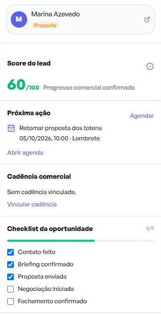 Próxima ação e checklist de oportunidade no Indagor, tema claro