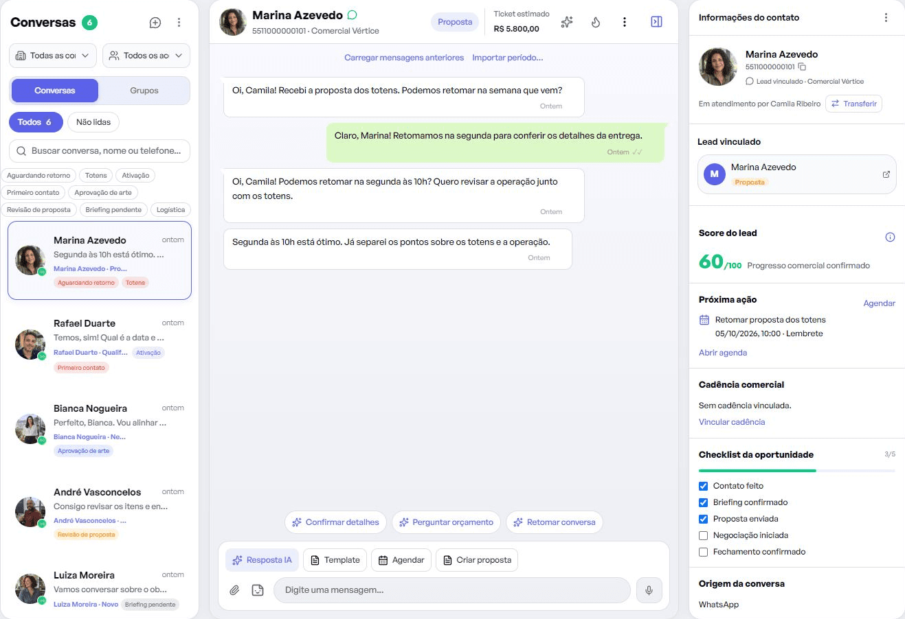 Interface real do Indagor: Conversas, em português e tema claro